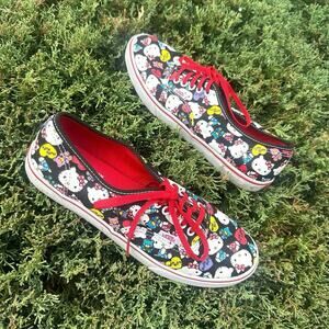 VANS Hello Kitty Authentic Lo Pro Sneakers Black/Red Unisex Size M 7 W 8.5